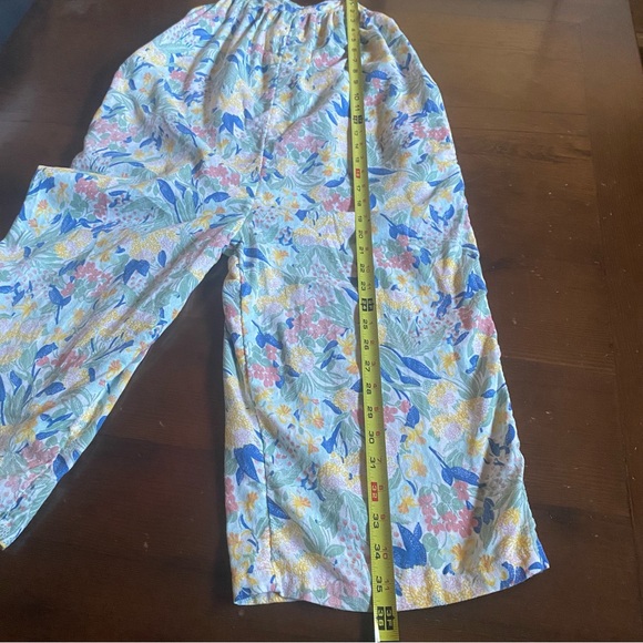 Nordstrom Girl's Linen Blend Wide Leg Floral Overalls Pockets Tie Straps Size 8 - Picture 13 of 13